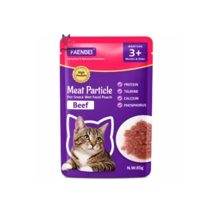 پوچ گربه FAENBEI مدل Meat Particle با طعم گوشت گاو - وزن ۸۵ گرم