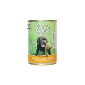 غذای کنسروی توله‌سگ Leo’s – طعم مرغ و بوقلمون (400 گرم)